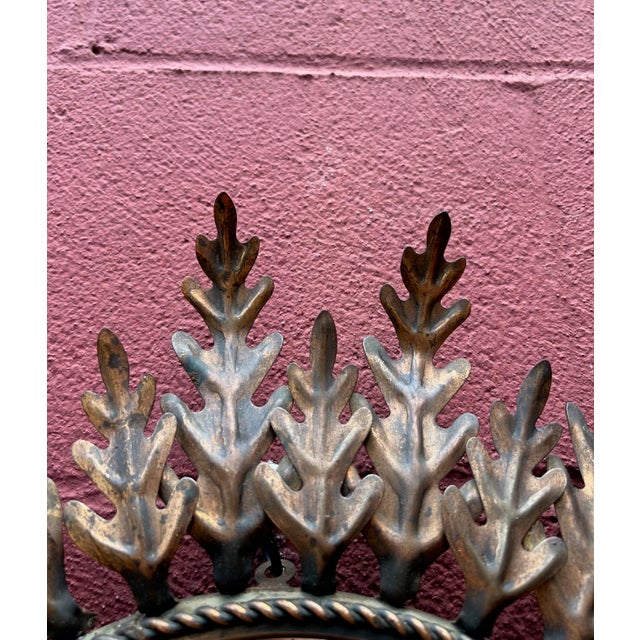 Spanish 1950's Round Gilt Metal Sunburst Mirror For Sale - Image 10 of 12