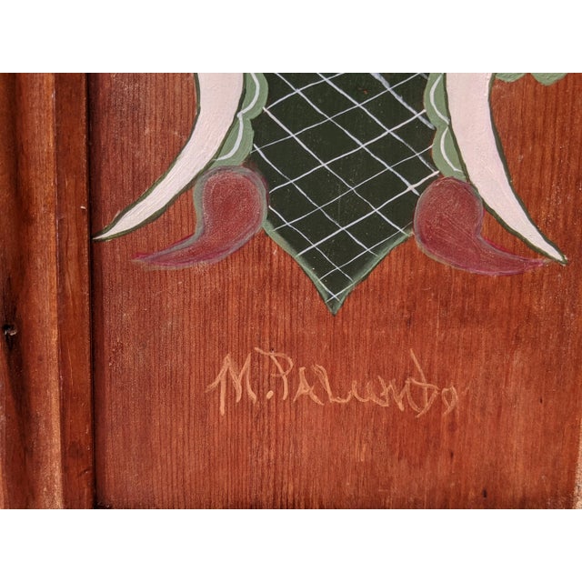 Vintage Folk Art Hand Painted Oak Hall Chair Bench For Sale - Image 9 of 18