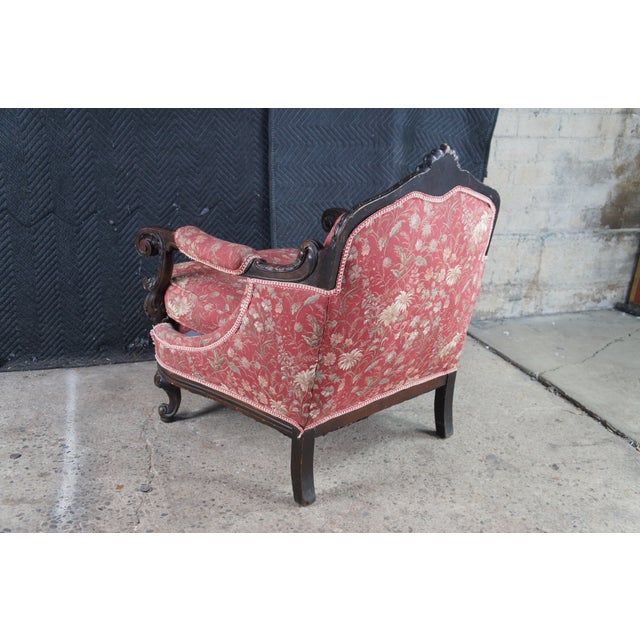 Wood Antique Victorian Carved Mahogany Baroque Rococo Fauteuil Parlor Armchair For Sale - Image 7 of 14