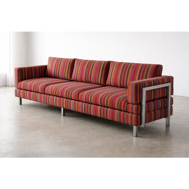 Late 20th Century Modern Striped Sofa With Exposed Brushed Metal Frame Detail, Late 20th Century For Sale - Image 5 of 8