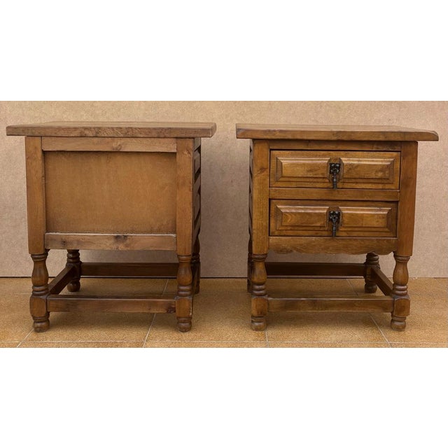 Spanish Bedside Tables with Drawers and Iron Hardware, 1950s, Set of 2 For Sale - Image 10 of 11