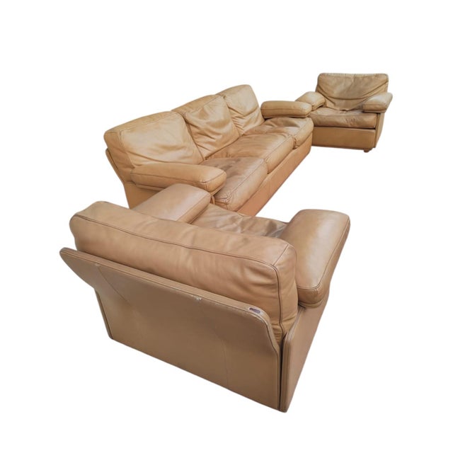 Poltrona Frau Leather Sofa and Armchairs from Potrona Frau, 1980s, Set of 3 For Sale - Image 4 of 11