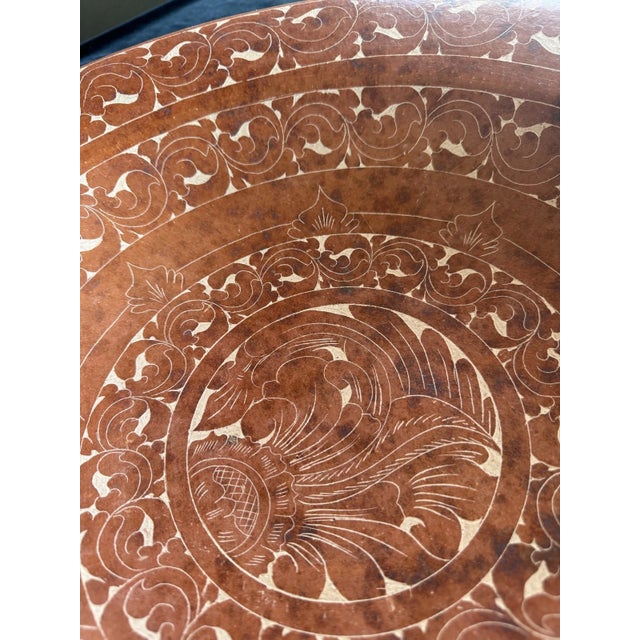 Contemporary Monumental Sasak Burnished Terracotta Bowl, Lombok – Hand-Incised Scrollwork, Late 20th Century For Sale - Image 3 of 6