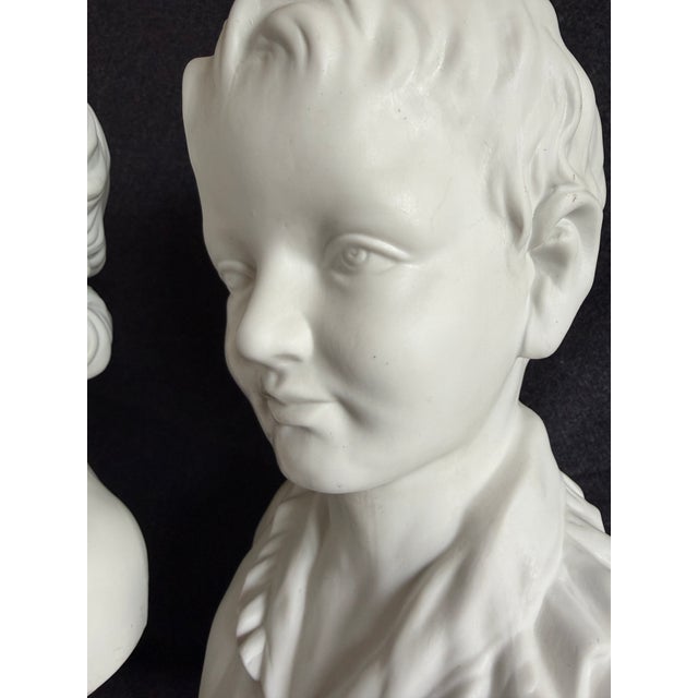 Antique French Bronginart Children After Houdon Large Parian Bisque Pair of Busts For Sale - Image 4 of 7