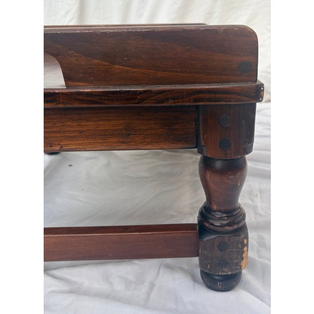 Ethan Allan Heirloom Collection Leather and Solid Wood in Nutmeg Finish Footstool For Sale - Image 11 of 13