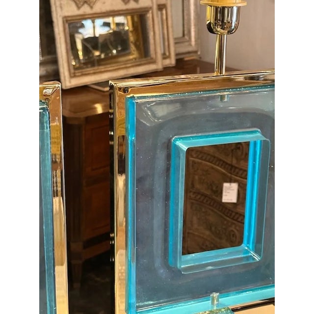 2000 - 2009 Pair of Murano Glass Square Lamps For Sale - Image 5 of 7