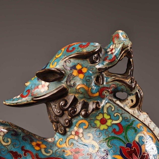 Gilt Bronze Cloisonné Enamel Mythical Beast Figure For Sale In Los Angeles - Image 6 of 9