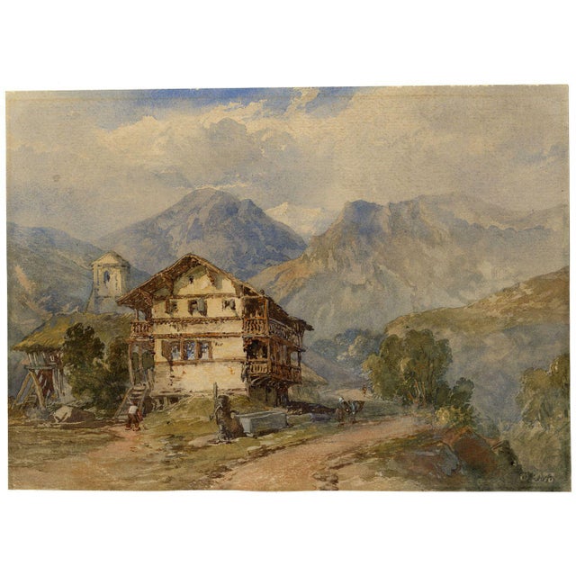An original mid-19th-century watercolour painting, James Duffield Harding OWS, Chalet in the Swiss Alps.A beautiful...