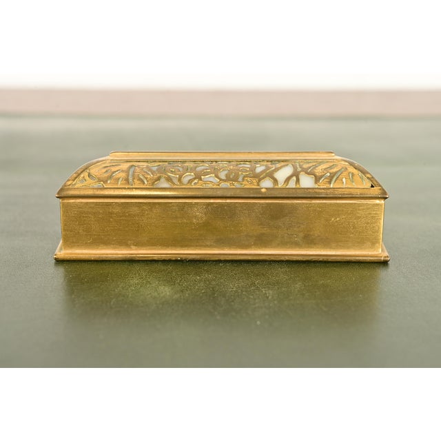 Bronze Tiffany Studios New York Grapevine Bronze Doré and Favrile Slag Glass Desk Calendar Holder or Picture Frame For Sale - Image 8 of 12