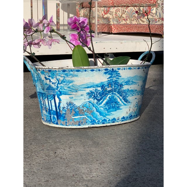 Blue Tole French Style Chinoiserie Planter For Sale - Image 10 of 12