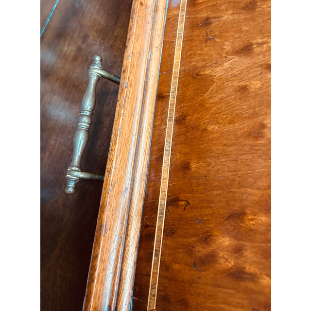 Wood Gorgeous 1900’s Antique Serving Tray, English, Mahogany With Hand Painted Design at Center. 20”x13.5” Brass Handles For Sale - Image 7 of 12