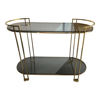 Smoked Glass & Brass Bar Cart For Sale