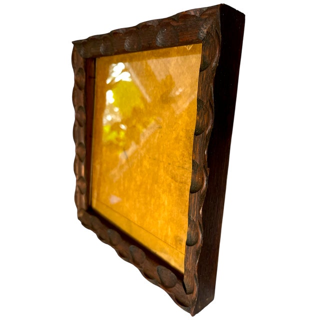 Cabin Vintage Hand-Carved Wooden Frame With Raised Scallop and Notched Detailing For Sale - Image 3 of 9