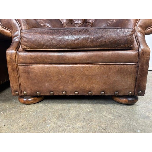 Wood Pair of English Library Club Chairs in Hand-Finished Cognac Leather For Sale - Image 7 of 18