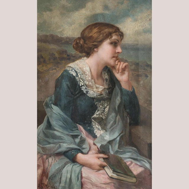Antonio García Mencía, Portrait of a Young Woman Reading, 1800s, Oil Painting on Canvas For Sale - Image 9 of 9
