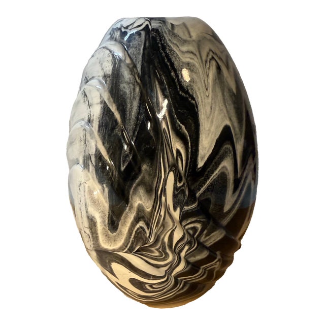 1990s Mt St Helens Ceramic Ash Glazed Vase Black White Swirl Volcano 8” Artist Signed For Sale