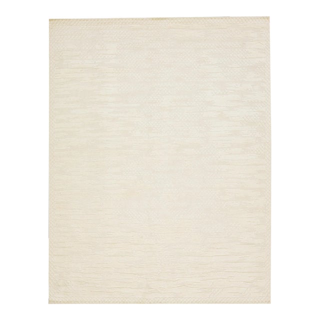 2010s Natural Modern Moroccan Style Handmade Wool Rug in Beige by Apadana For Sale