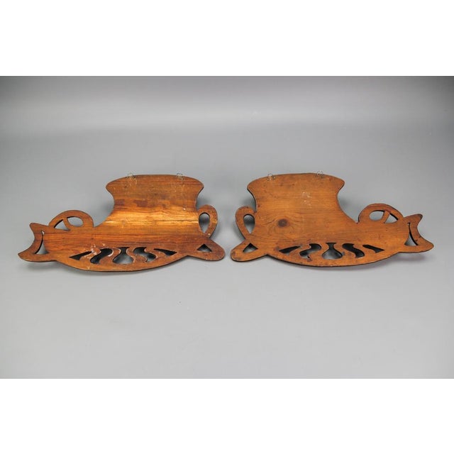 Art Nouveau Wooden Hand-Painted Floral Shelves, Germany, 1910, Set of 2 For Sale - Image 16 of 18