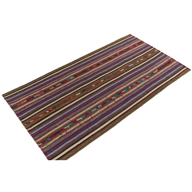 Traditional 1950s Vintage Chaput Kilim in Multicolor Striped Patterns-5'6x8' For Sale - Image 3 of 6