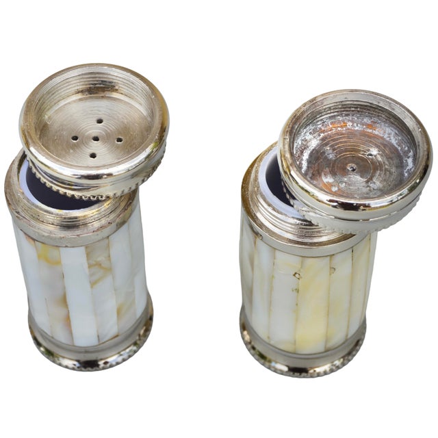 Mid 20th Century Mid 20th Century Handmade Mother-of-Pearl Inlaid Ralph Lauren Salt & Pepper Shakers- Set of 2 For Sale - Image 5 of 8