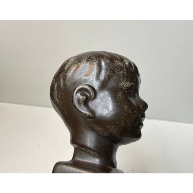 Mid-Century Danish Boy Head Bust in Glazed Ceramic by Johgus Bornholm, 1950s For Sale - Image 6 of 12