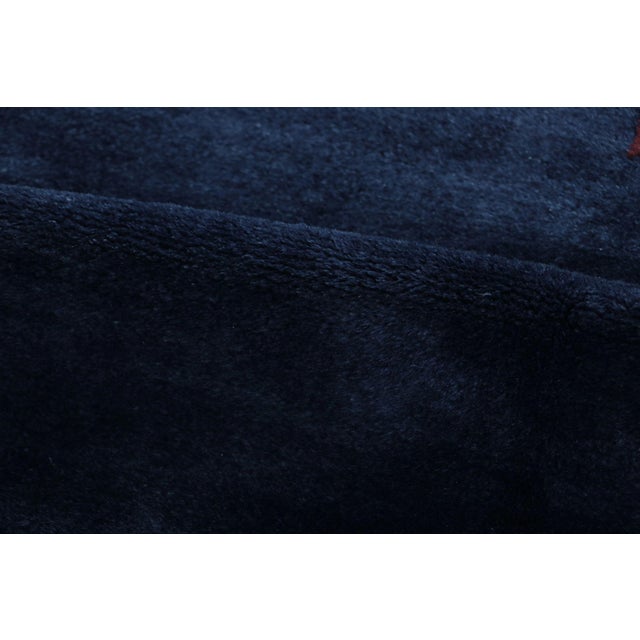 Antique Chinese Art Deco Rug in Blue and Red With Floral Patterns - Rug & Kilim For Sale In New York - Image 6 of 7