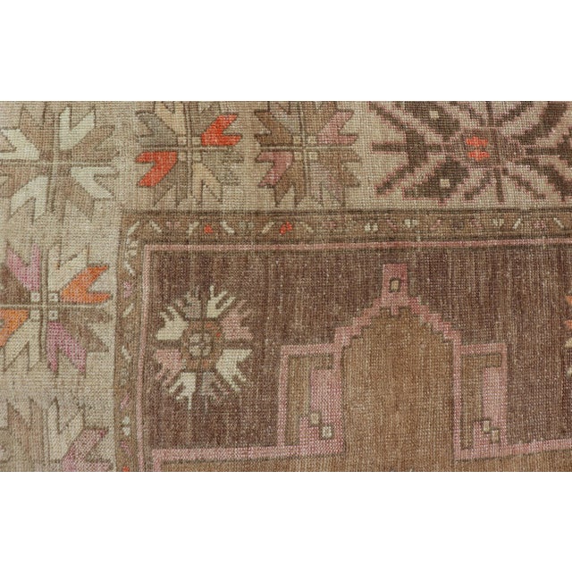 Vintage Turkish Kars Gallery Rug With Soft Taupe and Mocha Geometric Design For Sale - Image 4 of 14
