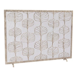 Aged Silver Fig Leaf Fireplace Screen Iron For Sale