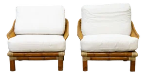 Set of Armchairs in Wood and Bamboo, 1970s