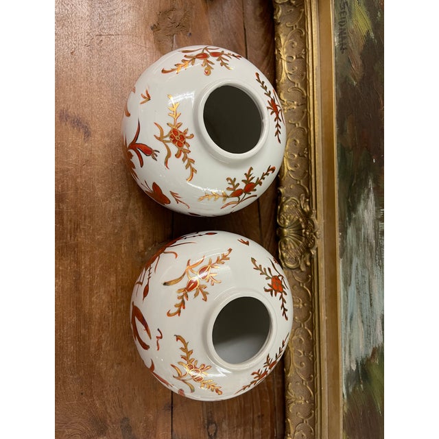 Pair of Vintage Japanese Porcelain Vases With Gilt Bird and Floral Decoration, Decorated in Hong Kong For Sale In Seattle - Image 6 of 11