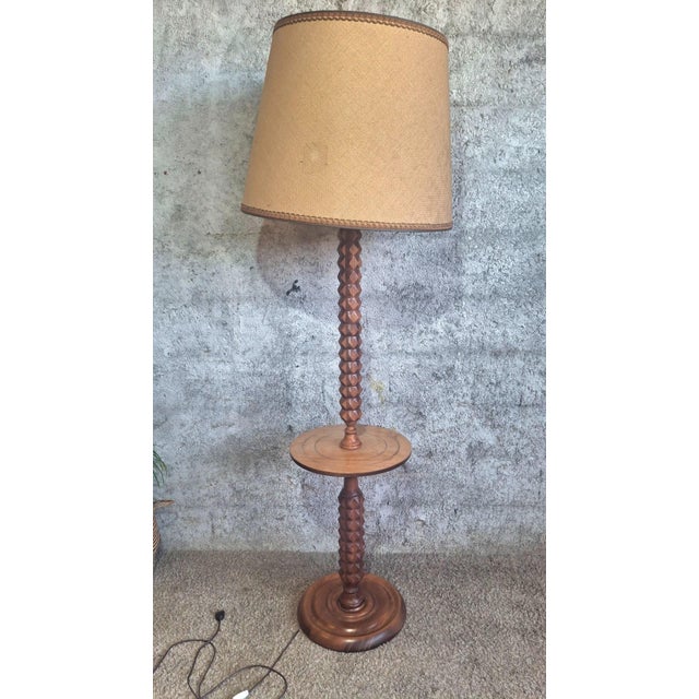 Wood Louis XIII Floor Lamp with Integrated Table in Turned Wood, 1950s For Sale - Image 7 of 7