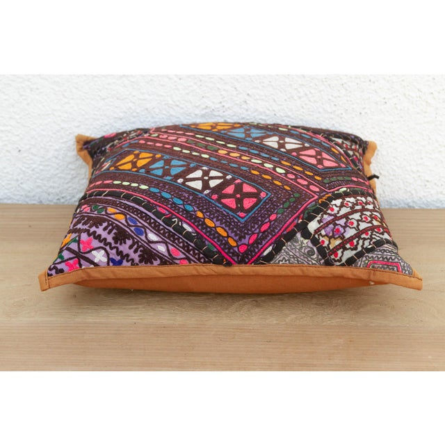 Indian Hand Embroidered Cross Motif Antique Jaisalmer Pillow For Sale - Image 3 of 6