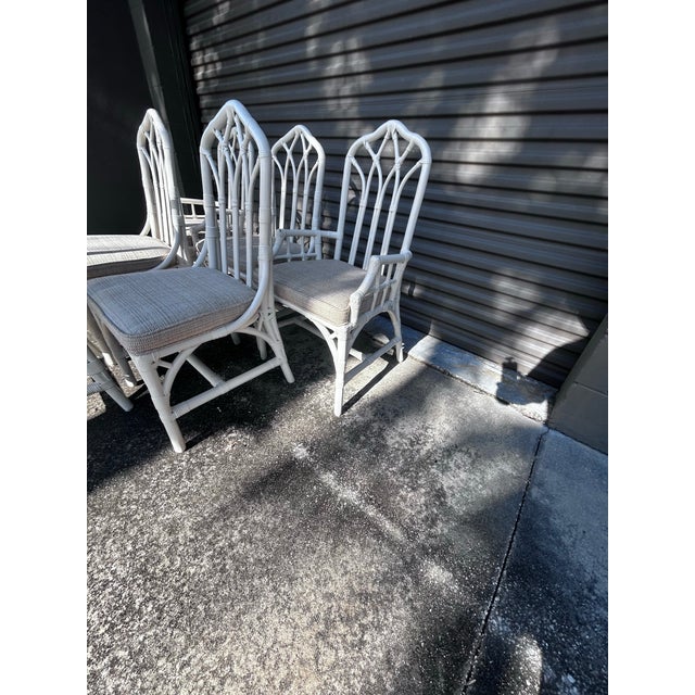 White Set of 6 White Rattan Dining Chairs-Coastal Vintage Elegance For Sale - Image 8 of 10