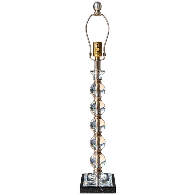 Contemporary Late 20th Century Crystal Orb Table Lamp With Black Pleated Shade and Black Marble Base For Sale - Image 3 of 8
