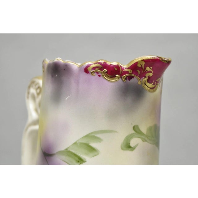 Antique Nishiku Royal Nippon Hand Painted Floral Gold Gilt Handle Water Pitcher For Sale - Image 12 of 17