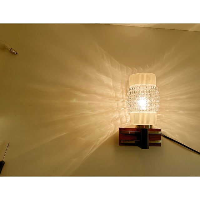Metal Vintage Scandinavian Teak Glass Sconces, 1960s, Set of 2 For Sale - Image 7 of 18
