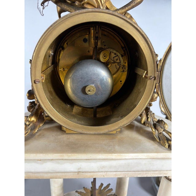 Louis XVI style mantel clock and floral candelabra. For Sale - Image 4 of 9