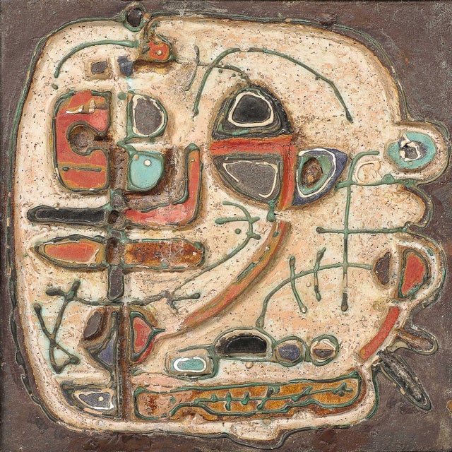 Mid-Century Modern Mid-Century Abstract Israeli Earthenware Plaque in Burnt Umber, Cream & Red Hues, Sofia Kisselov For Sale - Image 3 of 12