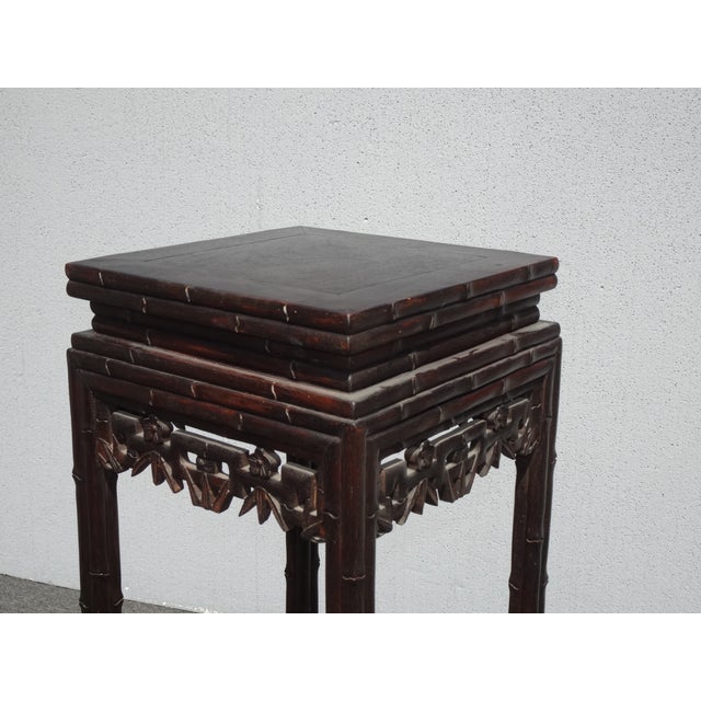 Vintage Oriental Asian Solid Carved Wood Plant Stand Side Table For Sale In Los Angeles - Image 6 of 12