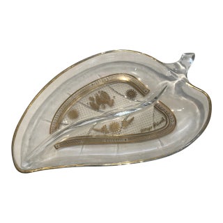Georges Briard Glass Leaf Divided Dish For Sale