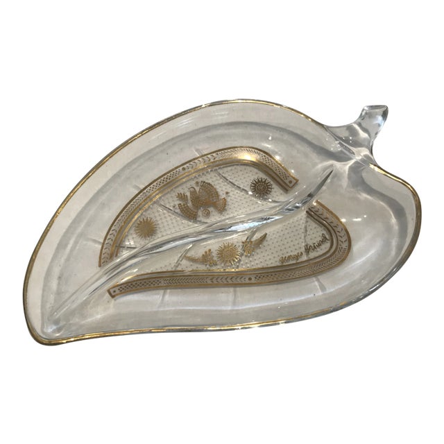 Georges Briard Glass Leaf Divided Dish For Sale