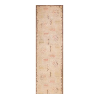 1950s Tan Camel Abstract Floral Vintage American Hooked Rug 2' X 18'3" Handknotted Wool Carpet For Sale