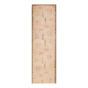 1950s Tan Camel Abstract Floral Vintage American Hooked Rug 2' X 18'3" Handknotted Wool Carpet