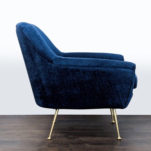 West Elm West Elm Phoebe Blue Velvet Lounge Chair With Gold Legs For Sale - Image 4 of 8