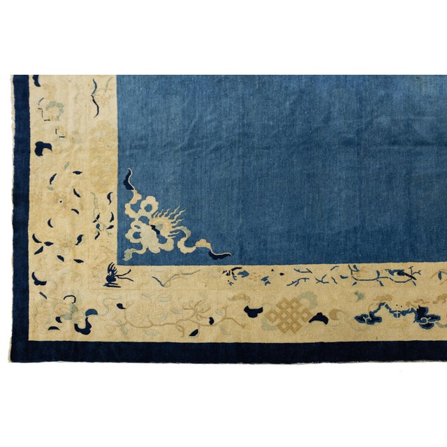 Blue Antique Art Deco Handmade Blue Designed Chinese Wool Rug For Sale - Image 8 of 12