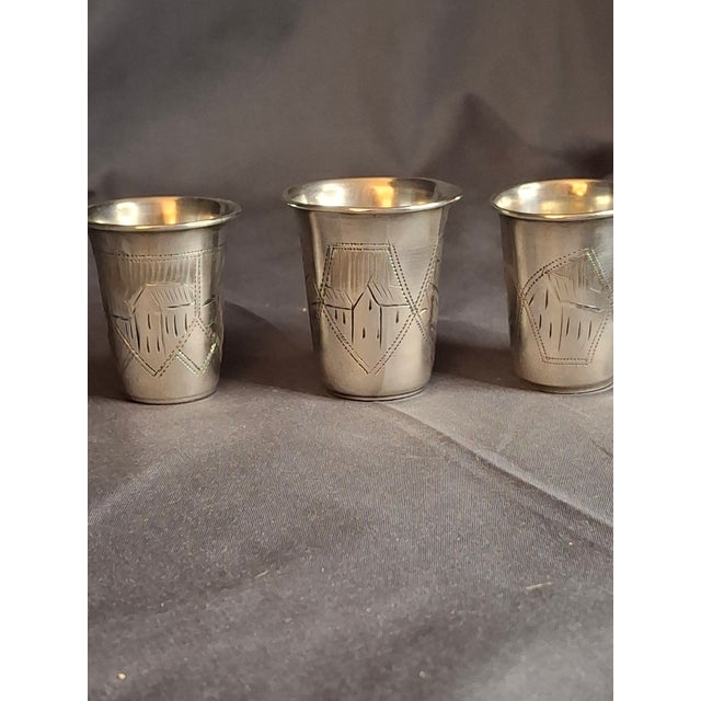 Metal Antique Transitional Russian 84 Silver Kiddush Cups Zakhoder Kiev 1890-1915 - Set of 3 For Sale - Image 7 of 11