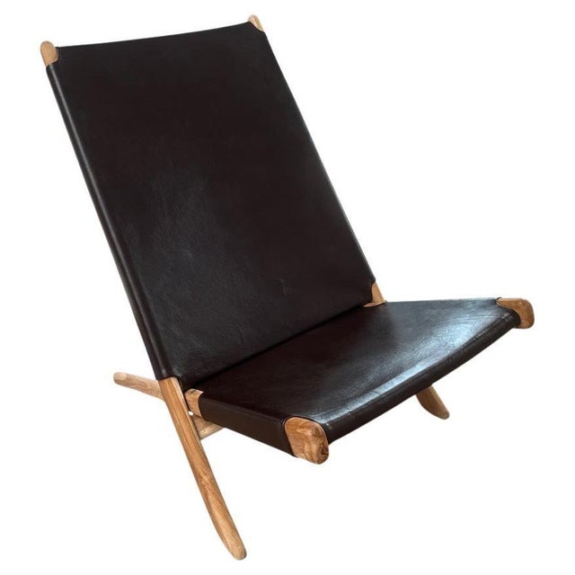 Andrianna Shamaris Minimalist Folding Leather Chair For Sale - Image 15 of 18
