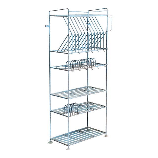 Late 20th Century Vintage Blue Painted Purpose Built Store Rack / Shelving For Sale