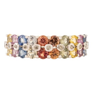 18k Gold Modern Deco Style Multi Color Sapphire Band Ring for Women in Size 6 For Sale