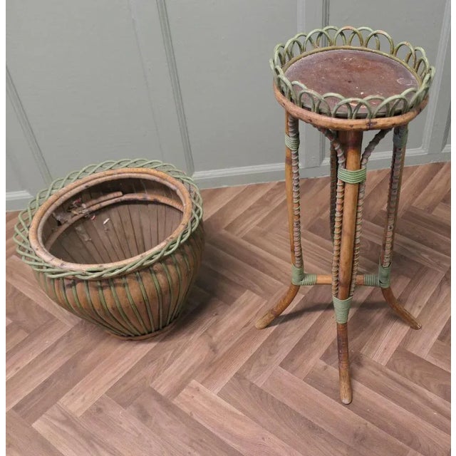 Green Antique Arts and Crafts Bamboo Jardinière, 1890 For Sale - Image 8 of 9